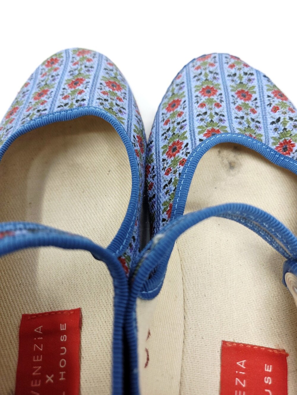 The Hill House x Vibi Venezia Mary Jane Flats Blue Floral Block Strip Womens 6 - Picture 7 of 10